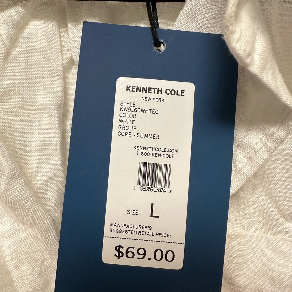Kenneth Cole Men's Casual Linen White Button Down Shirt - Picture 4 of 5